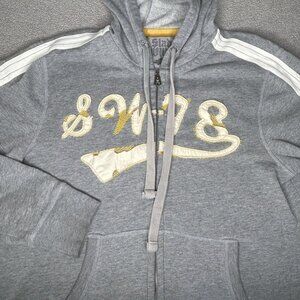 Slade Wilder Hoodie Mens Large Gray Y2K Zip Up Sweatshirt Stripe Streetwear